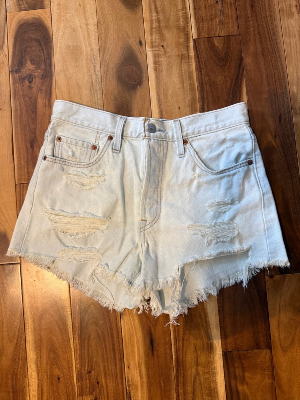 Signature by Levi Strauss Light Blue Distressed Denim Shorts